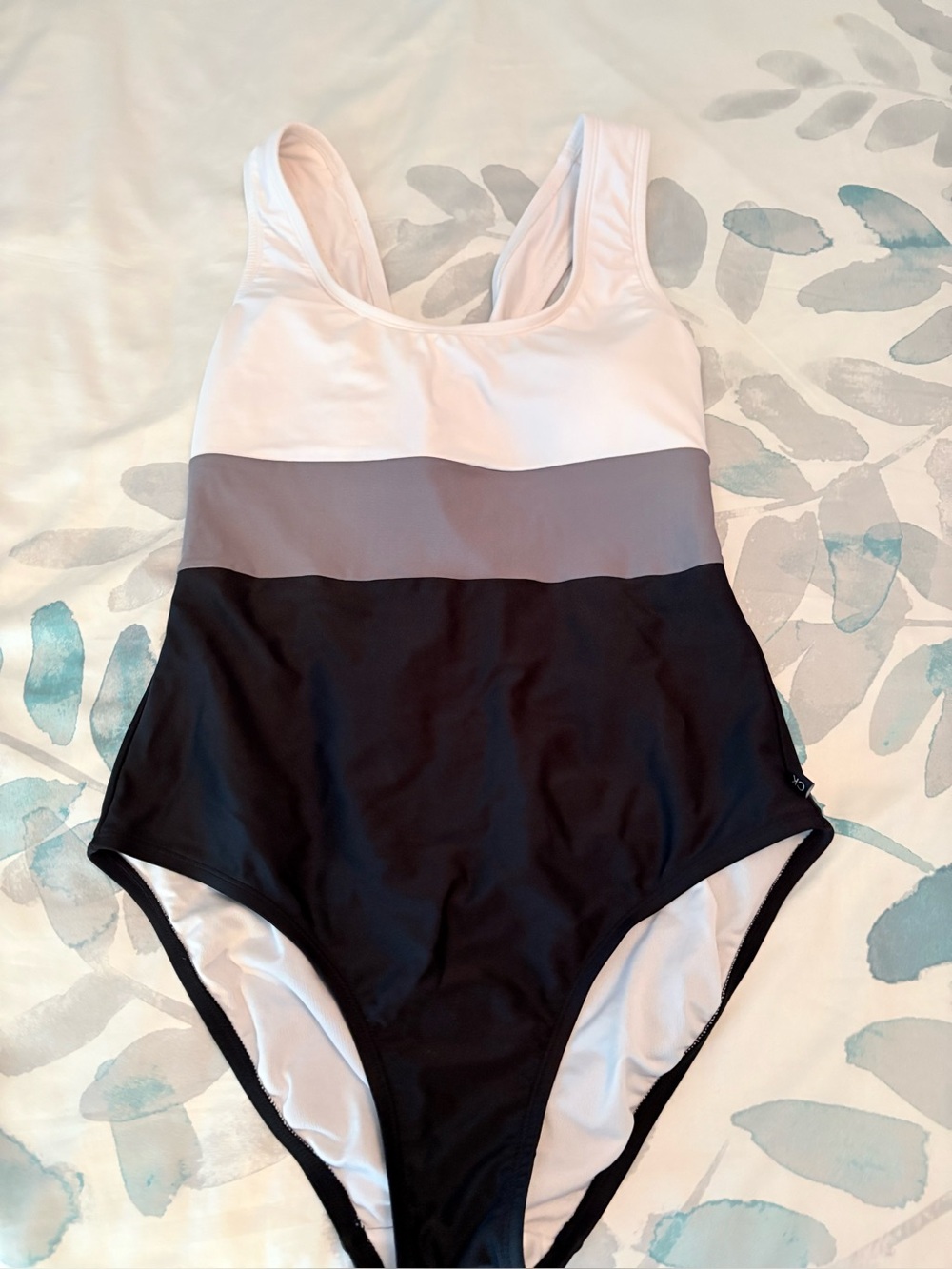 Calvin Klein Colorblock One-Piece Swimsuit in White, Gray & Black